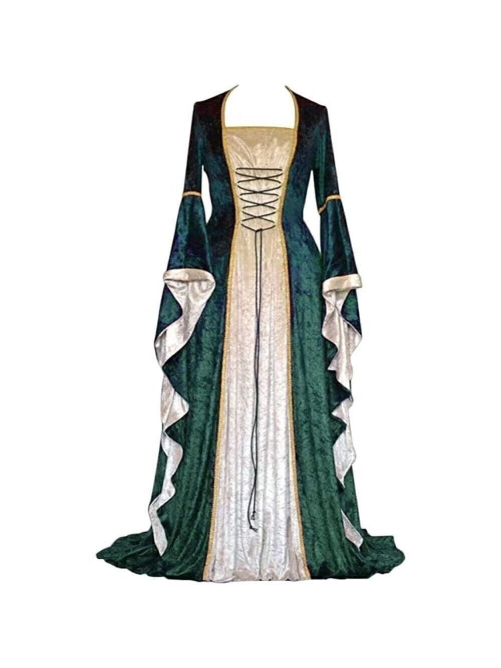 MEDIEVAL Victorian Long Dress Green Cosplay Irish Costume Halloween Viking NWT
